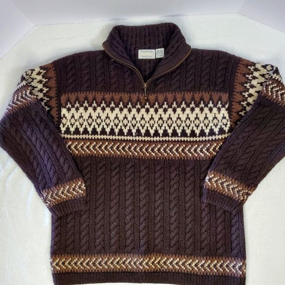 Preview International Brown Cable Knit Sweater 100% Wool Size Large - Picture 1 of 6